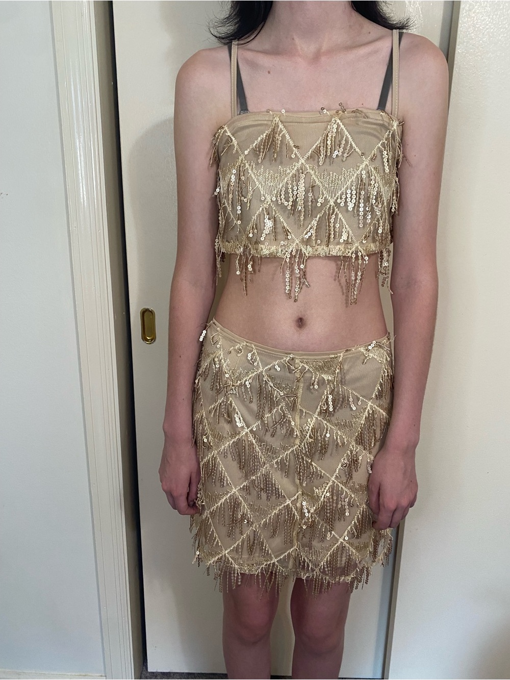 Cider Gold Sequin high waist Skirt Set Small concert festival party Mardi Gras